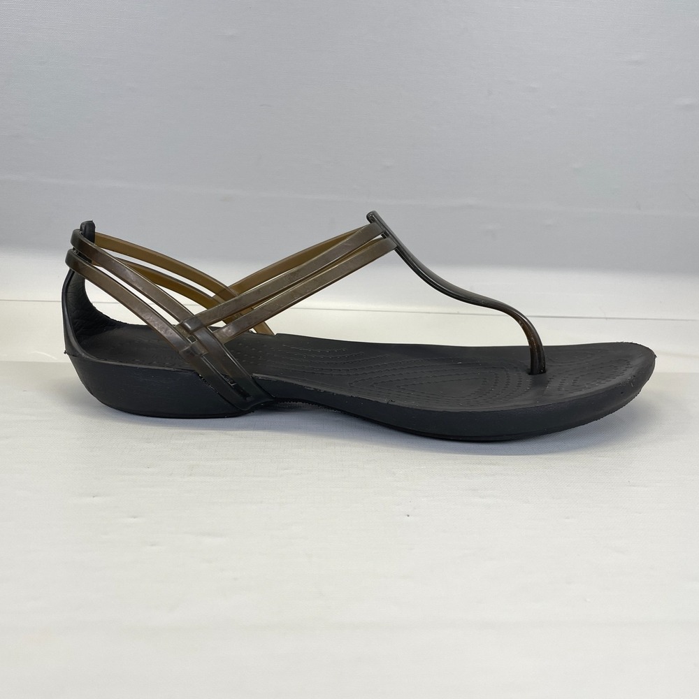 Crocs Isabella T-Strap Jelly Sandals Womens Size 7 Black Thong Slip On Shoes - Picture 1 of 9